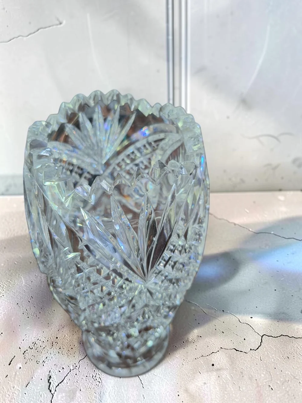 Antique Hand-Cut Bohemian Clear Lead Crystal Vase-Ckeck Republic